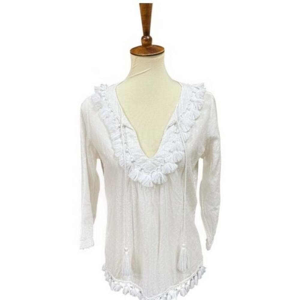 Tory Burch White Boho Blouse with Tassels Size 2